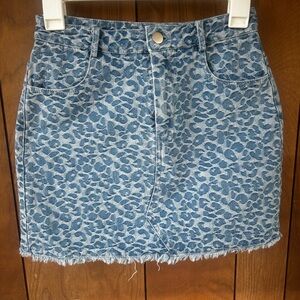 Blue Leopard Print Denim Skirt